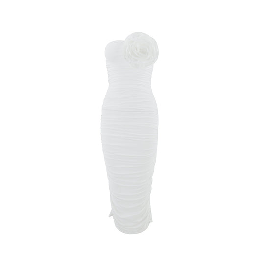 Skincare slimming three-dimensional floral mid length dress