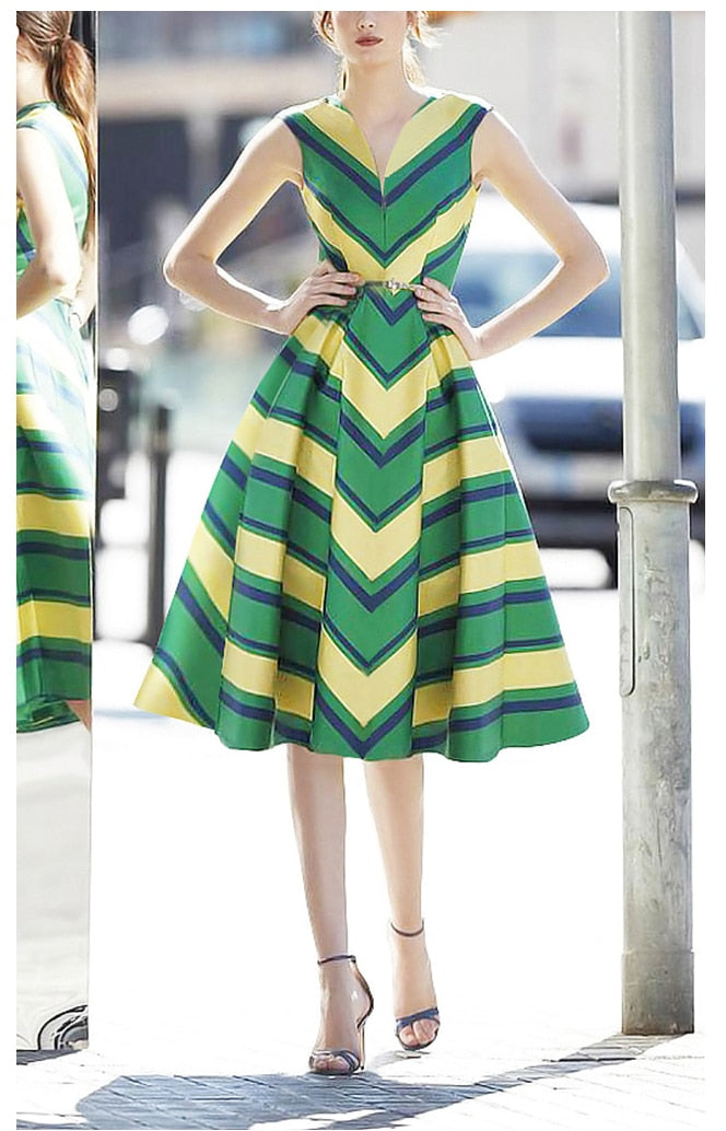 Tingfly Runway Designer Fashion Striped Summer Sleeveless Party Dresses Retro Balls Gowns Midi Long