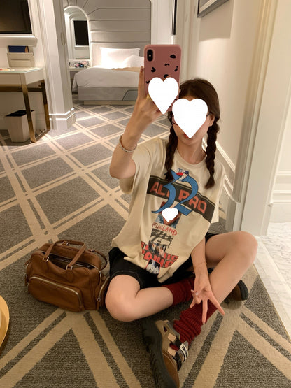 Summer Home T Series! Retro Print Relaxed Fashion T-Shirt
