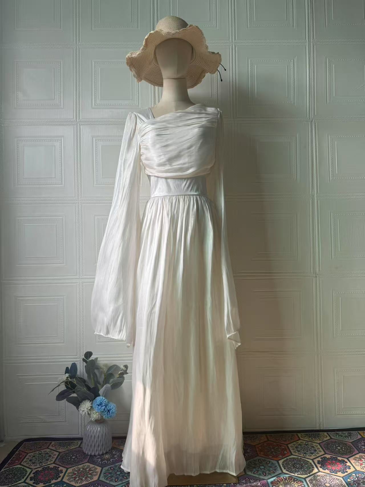 Summer Elegant Vintage Long Sleeve Fitted Long Dress for Women