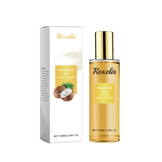 رذاذ عطر روكسيليس بالفانيليا وجوز الهند، عطر يدوم طويلًا، رذاذ منعش للجسم، عطر زهري وفاكهي، عطر منعش للجسم.