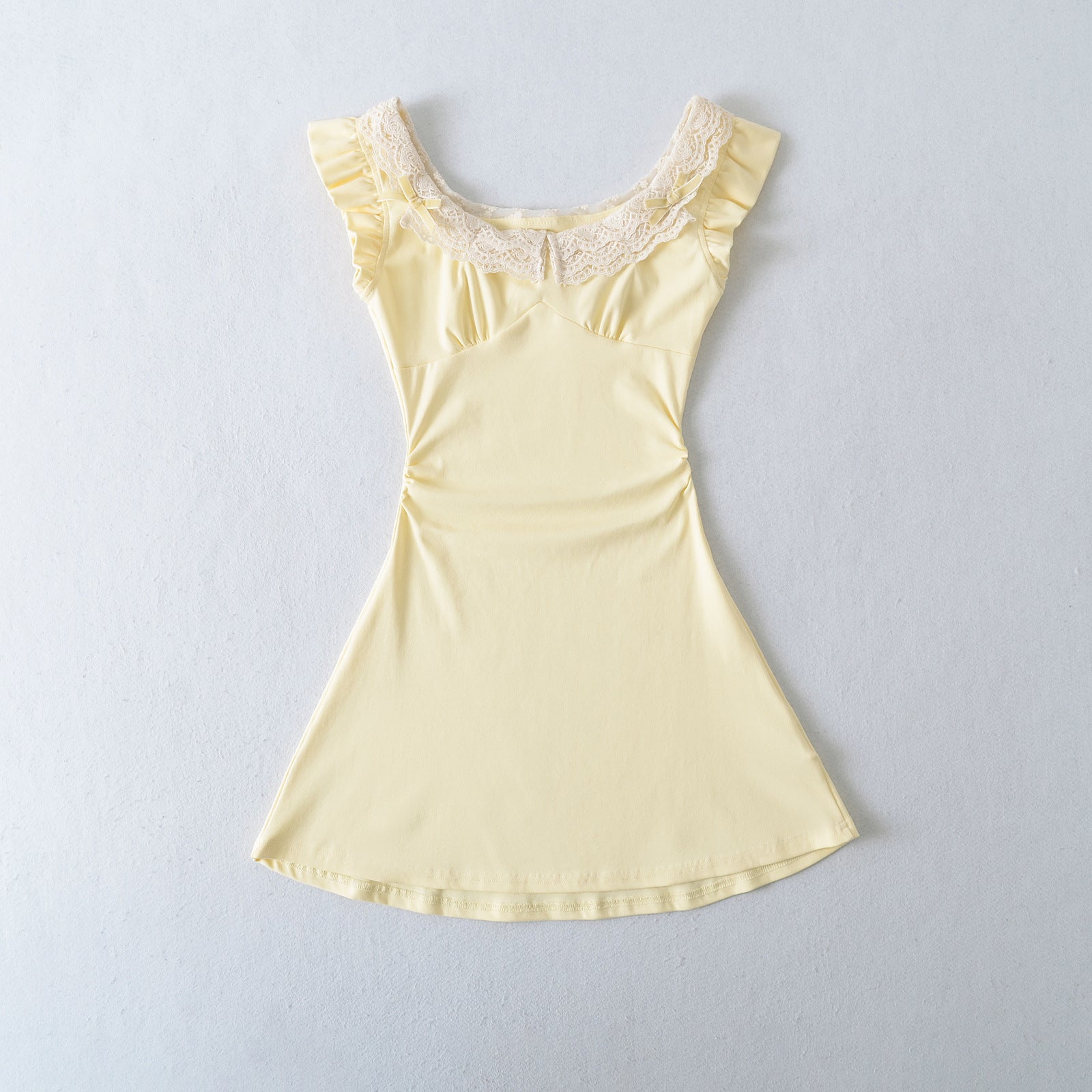 Lace Flutter Sleeve Dress Women Summer Waist A-line Short Skirt