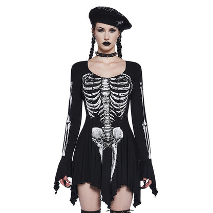 Makeup Ball Skeleton Skeleton Printed Sexy Slimming Dress