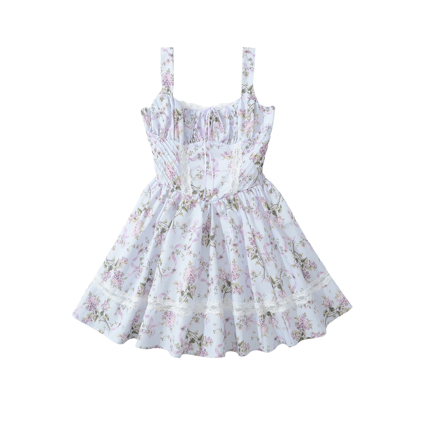 Waist collection printed patchwork lace short dress for women