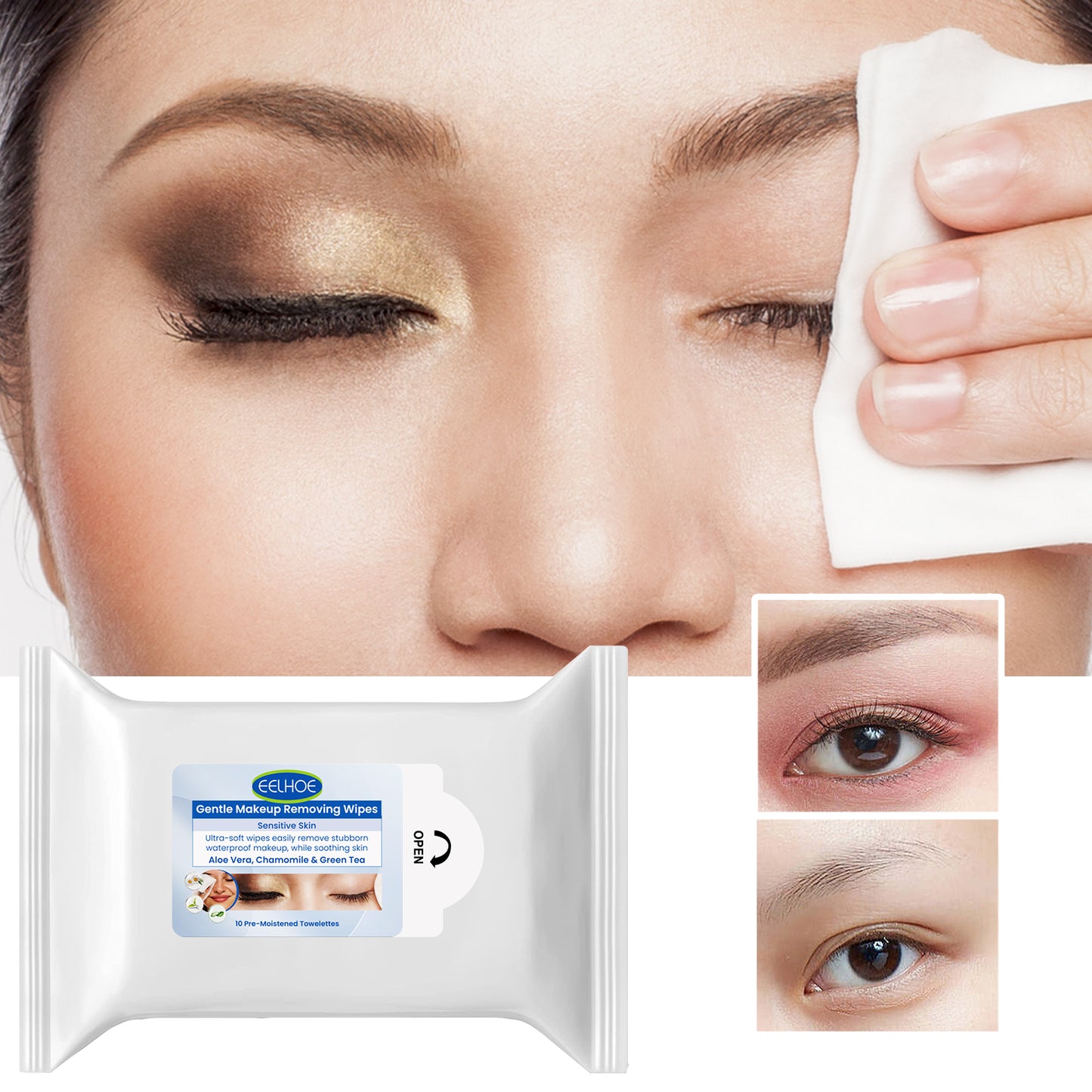 EELHOE Gentle Makeup Remover Wipes Deep Cleanse Face Eye And Lip Makeup Gentle Refreshing Non-Irritating Makeup Remover Wipes