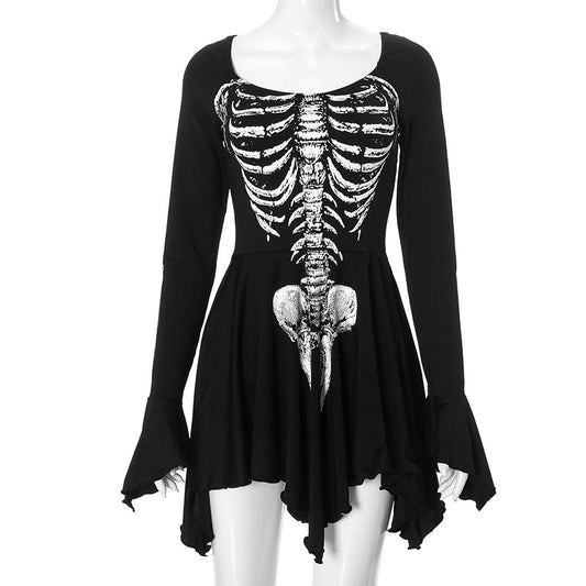 Makeup Ball Skeleton Skeleton Printed Sexy Slimming Dress