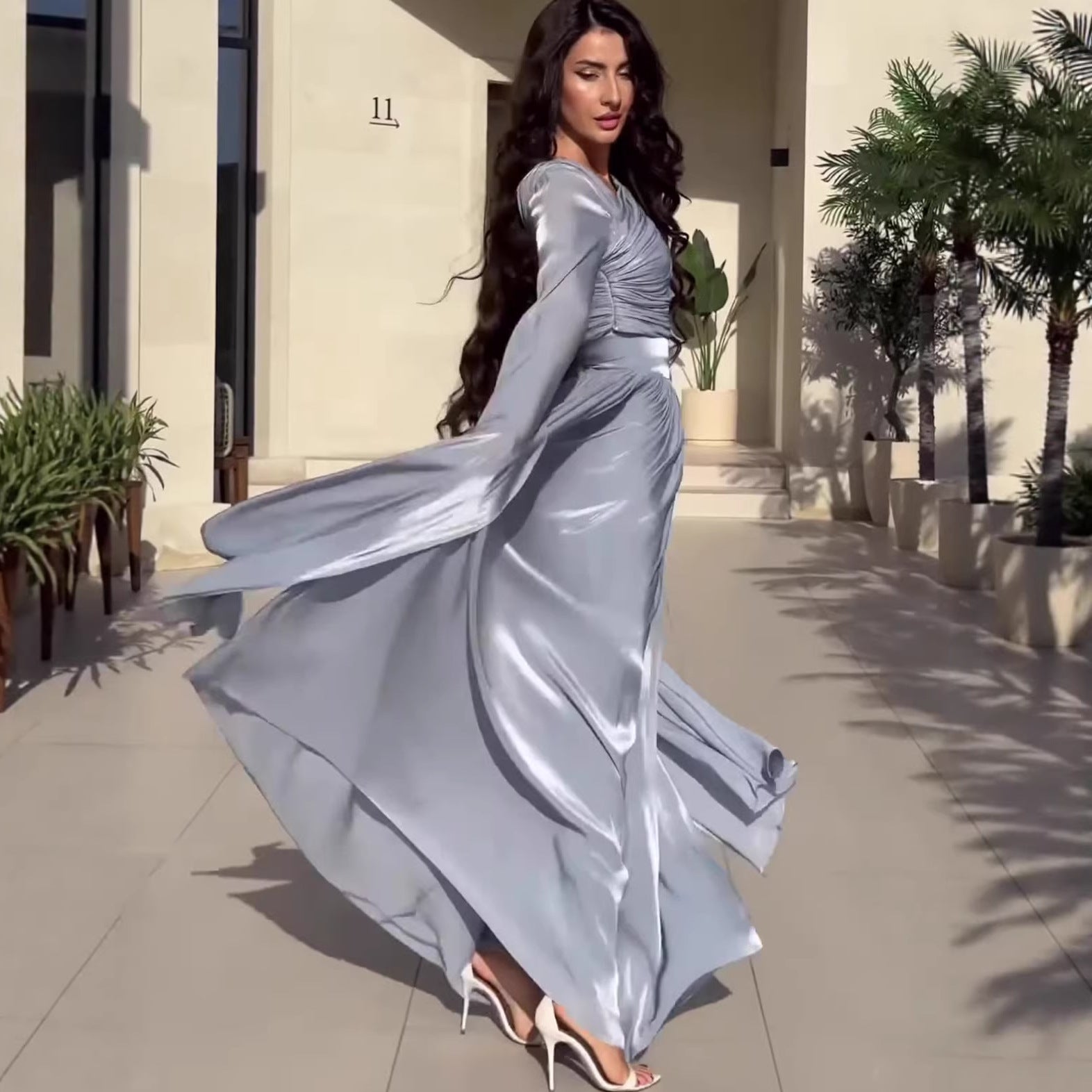 Summer Elegant Vintage Long Sleeve Fitted Long Dress for Women