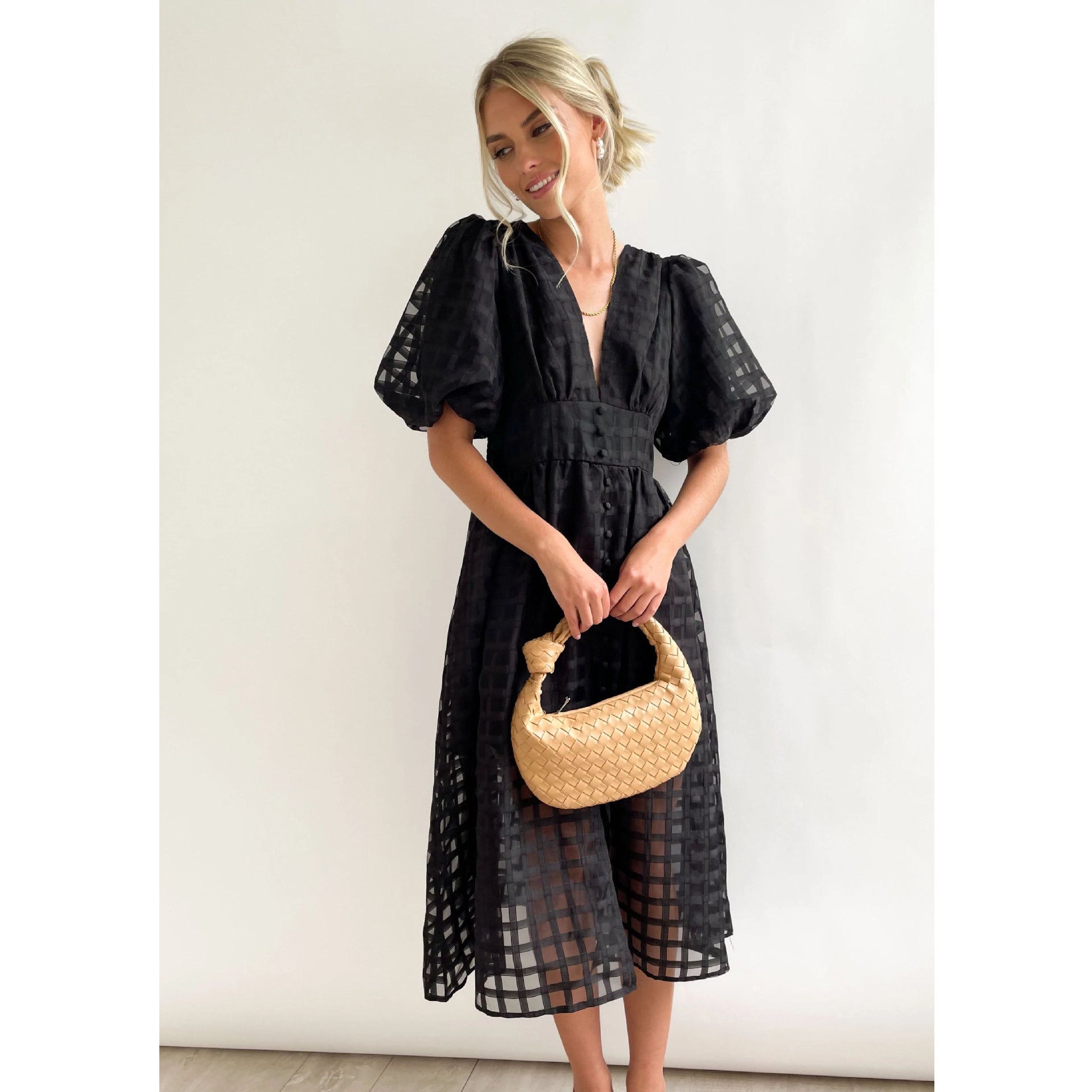 Fashionable Multi-color Lantern Sleeve Dress for Women - Casual and Party Wear