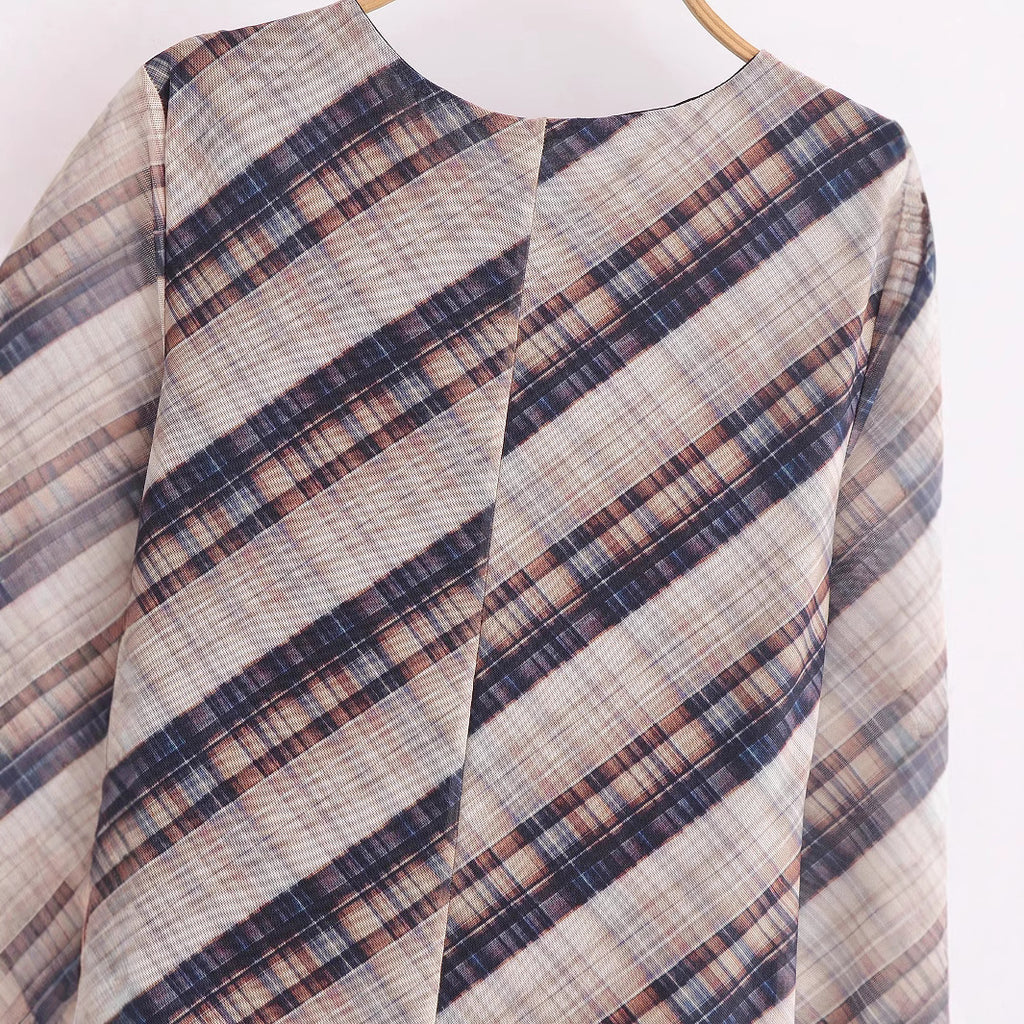 Summer European and American fashion casual plaid silk mesh dress for women
