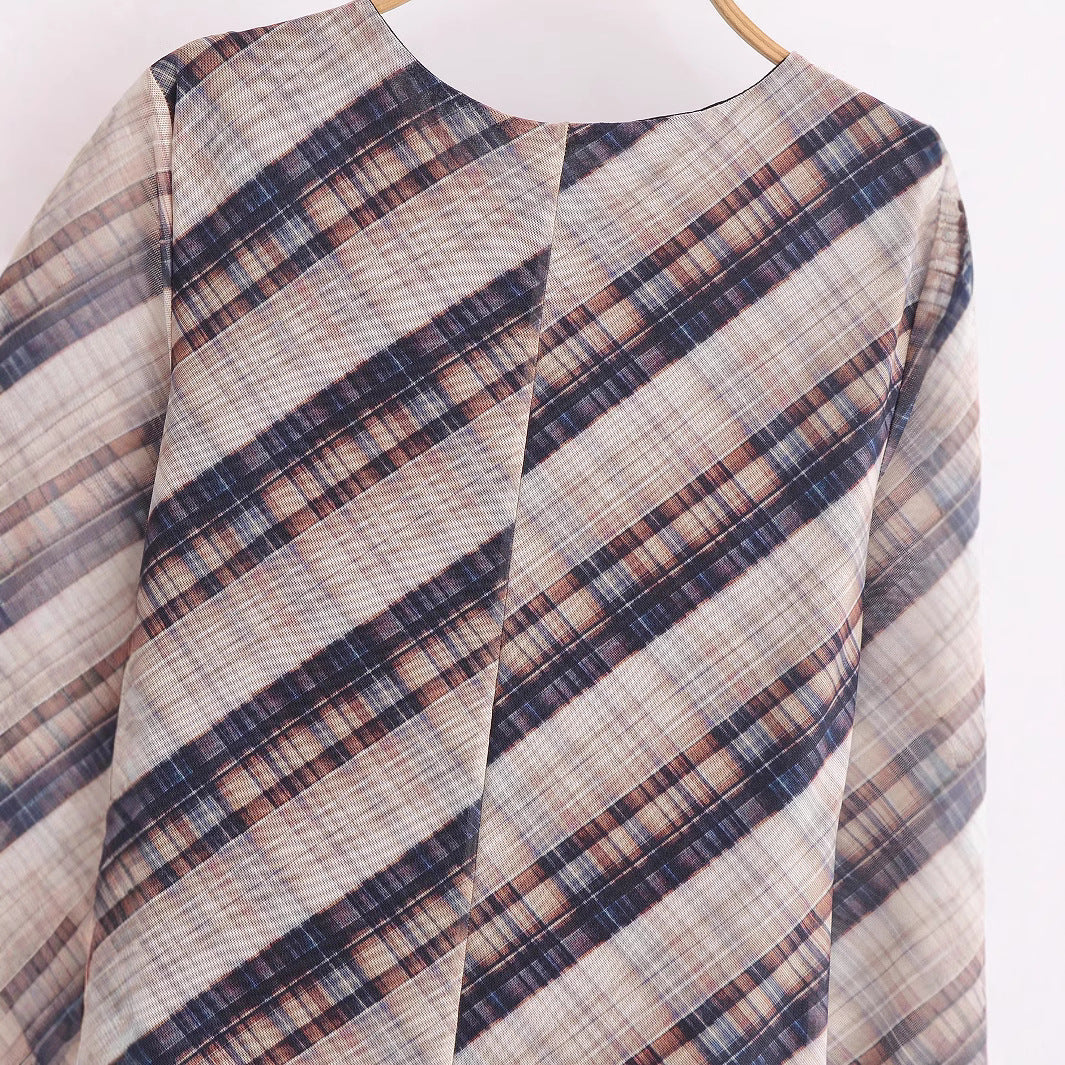 Summer European and American fashion casual plaid silk mesh dress for women
