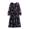 Summer V-neck loose chiffon printed pleated long dress for women