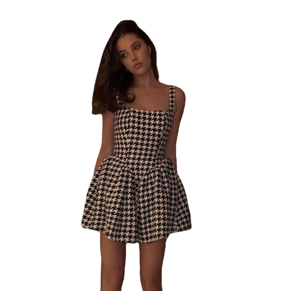 Fashionable Summer Sleeveless Checkered Midi Dress for Women