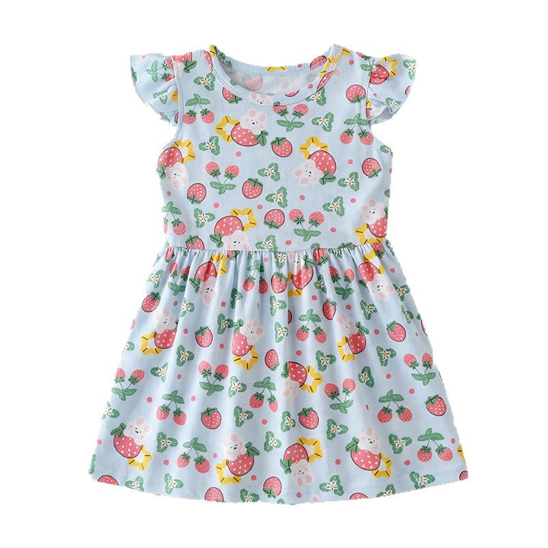 Style Girls' Dress Cartoon Ruffle Sleeve Dress Princess Dress
