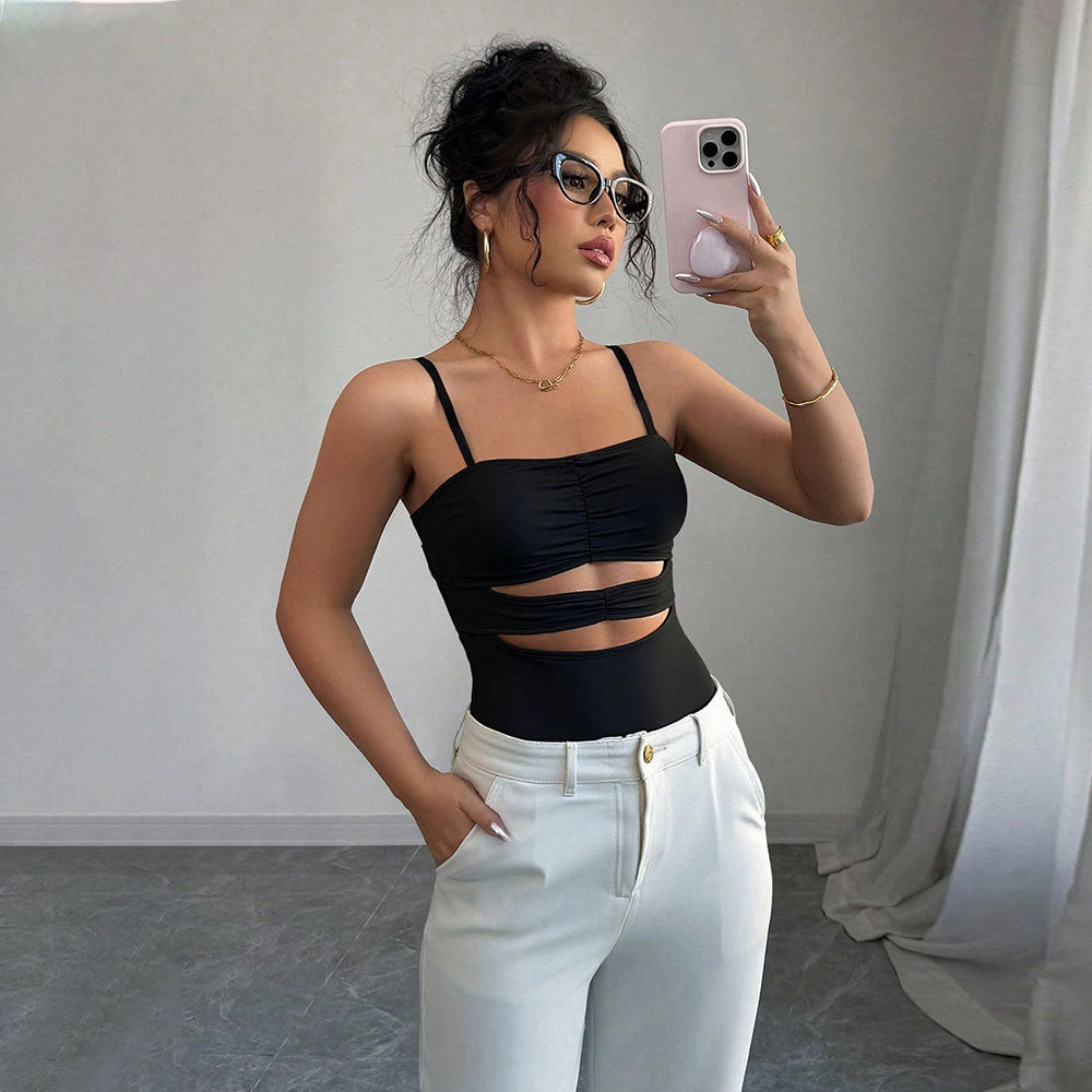 Women's hollowed out slimming camisole T-shirt summer new collection waist cinching slim fit slimming top