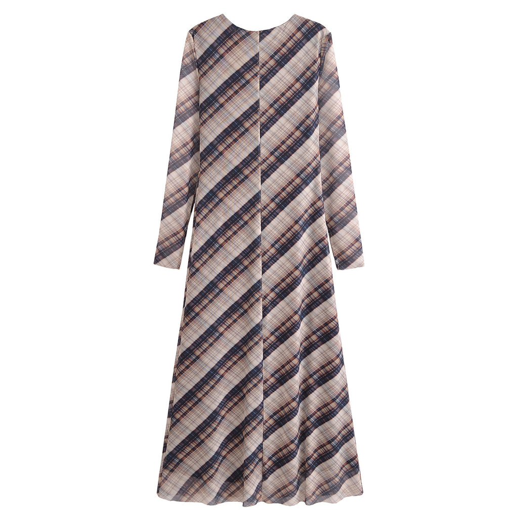 Summer European and American fashion casual plaid silk mesh dress for women