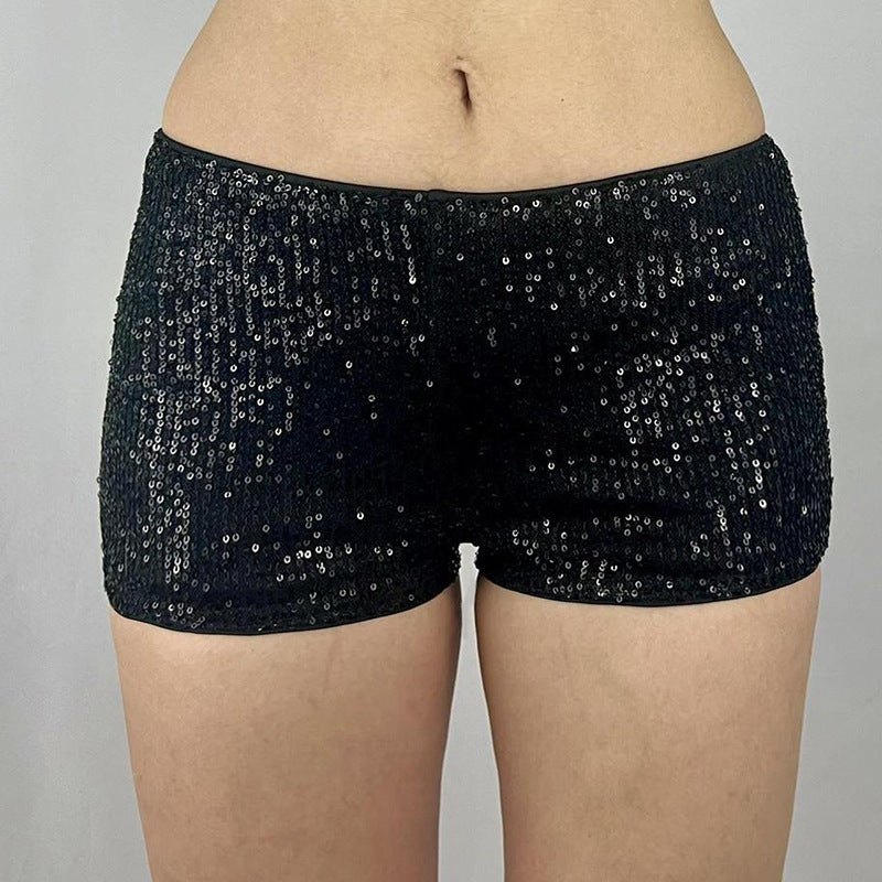 Black Sequined Low-Waist Bodycon Stretchy Mini Skirt for Party Wear