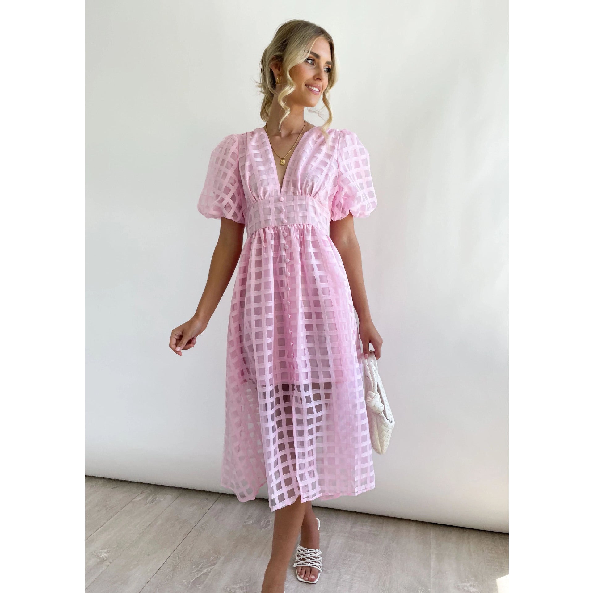 Fashionable Multi-color Lantern Sleeve Dress for Women - Casual and Party Wear