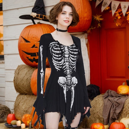 Makeup Ball Skeleton Skeleton Printed Sexy Slimming Dress