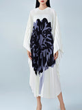 Printed Irregular Pleated Dress For Women Round Neck Batwing Sleeves Designer Dresses Casual Summer New 2YA3393