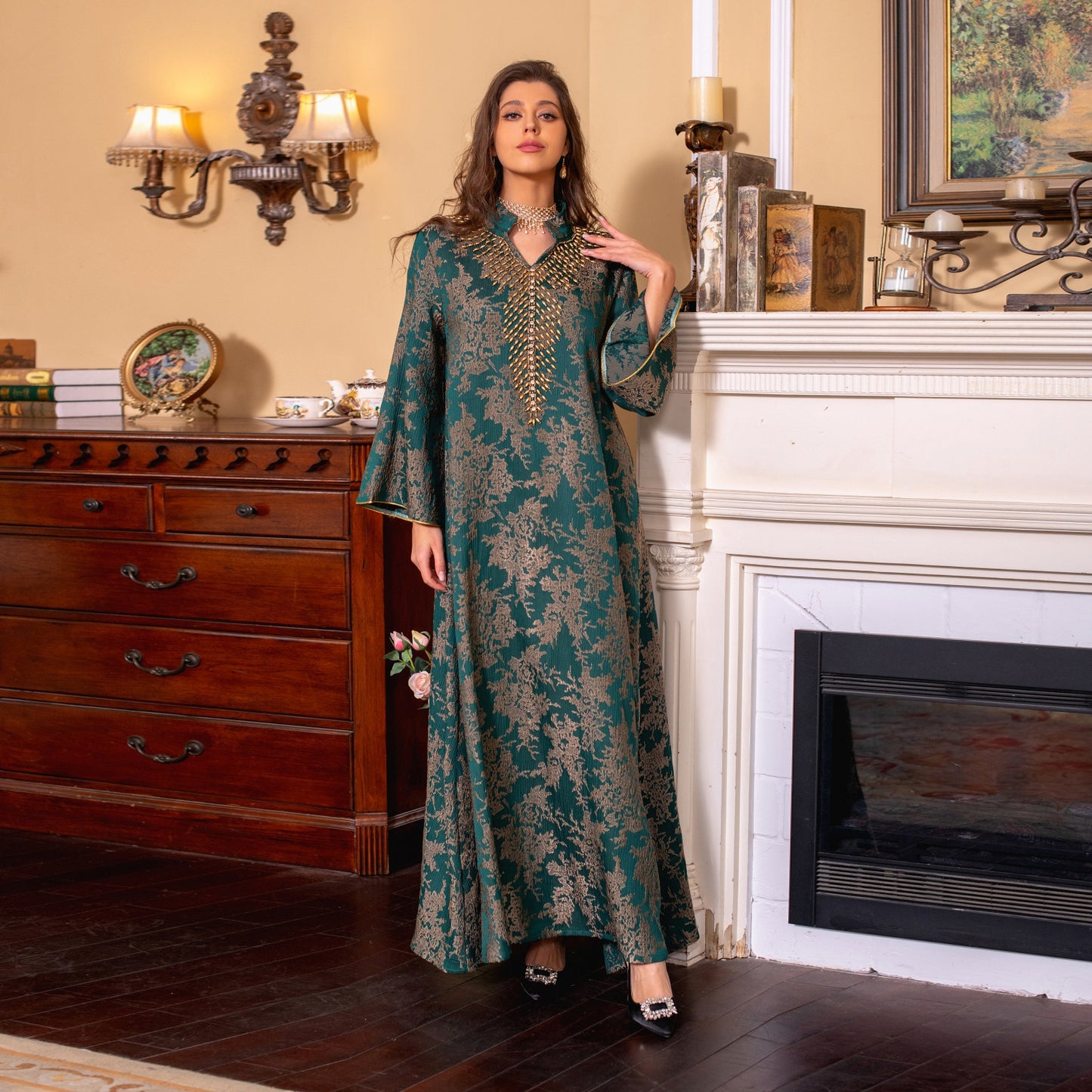 Evening Dress Embroidered Floral Kaftan Long Dress