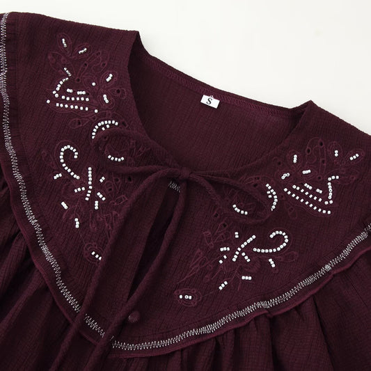 Chic Beaded Embroidered Shirt Women's Fashion  Casual Top