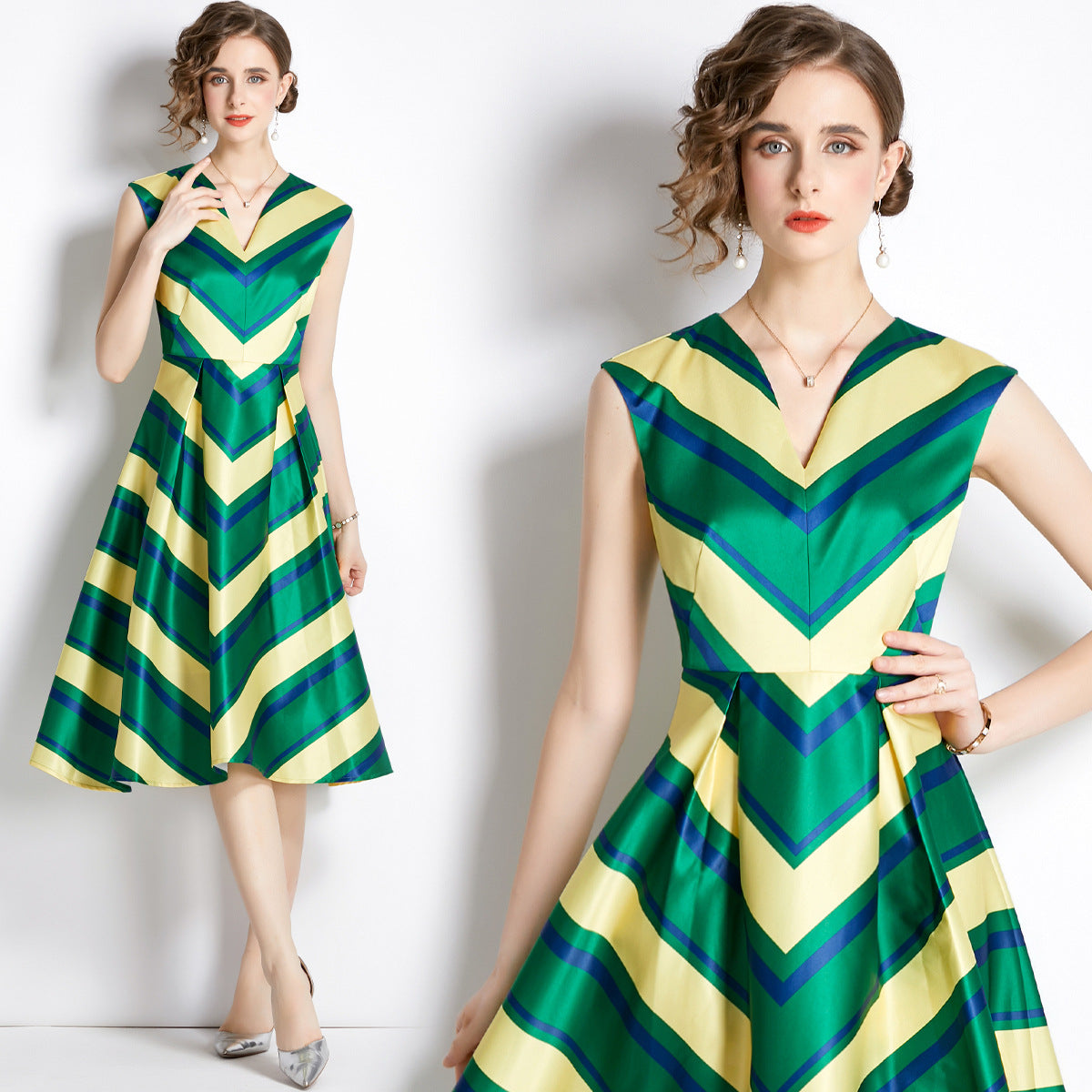 Tingfly Runway Designer Fashion Striped Summer Sleeveless Party Dresses Retro Balls Gowns Midi Long