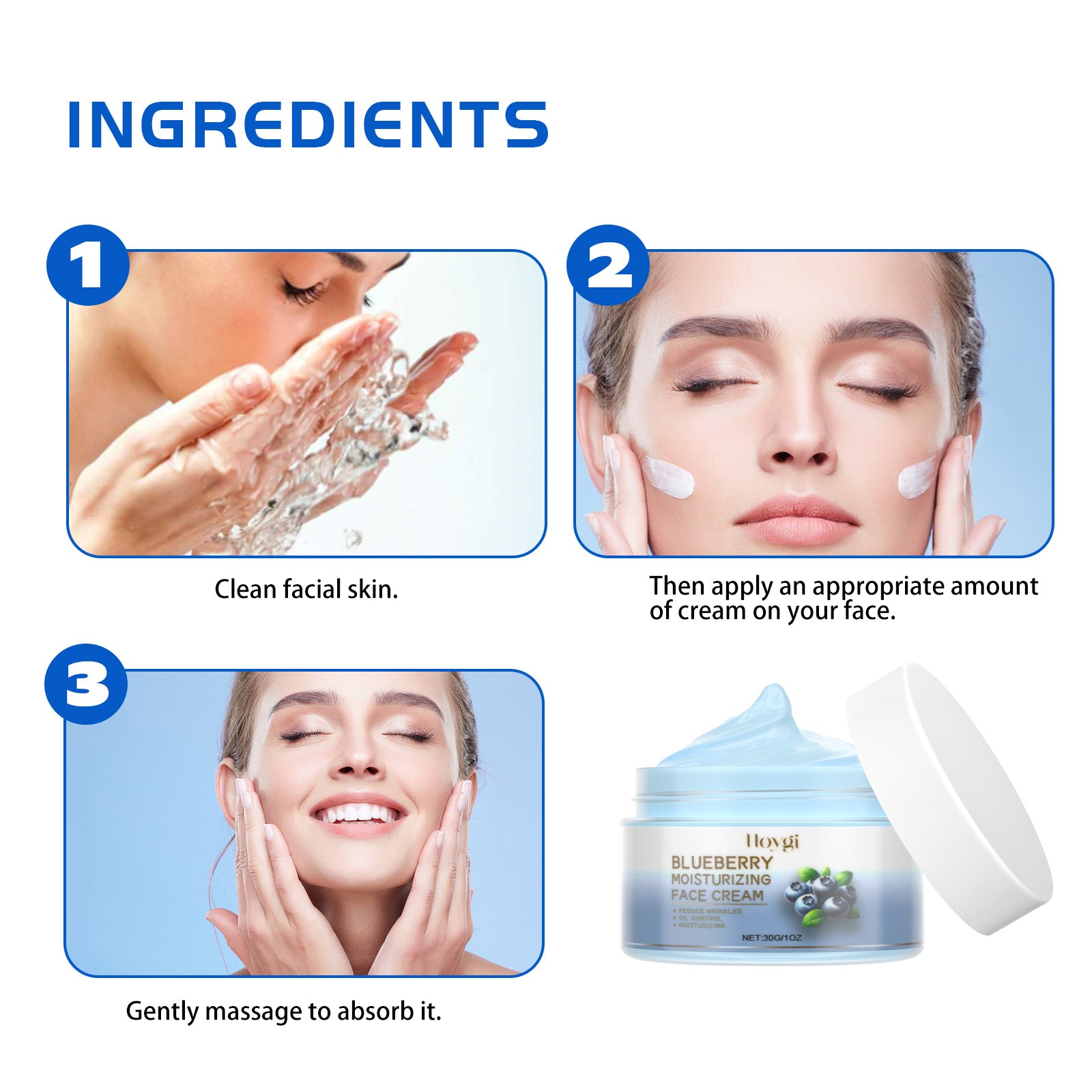 HOYGI Blueberry Facial Care Facial Skin Deep Cleansing Anti-Wrinkle Skin Care Essence Beauty Brightening Cream