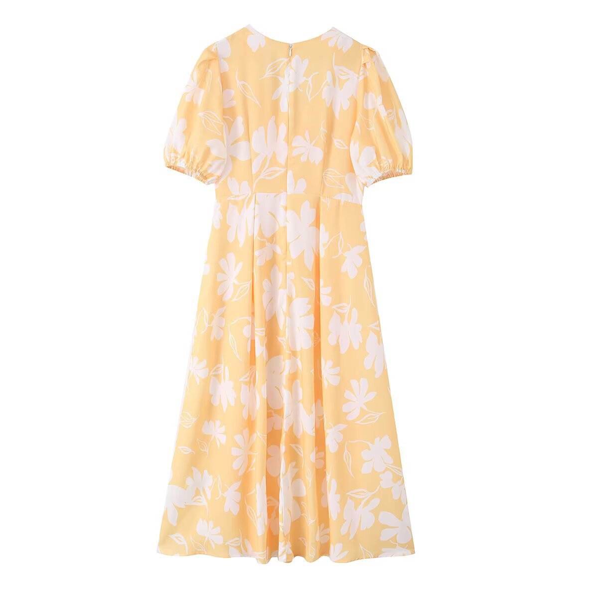 Bubble short sleeved V-neck printed dress