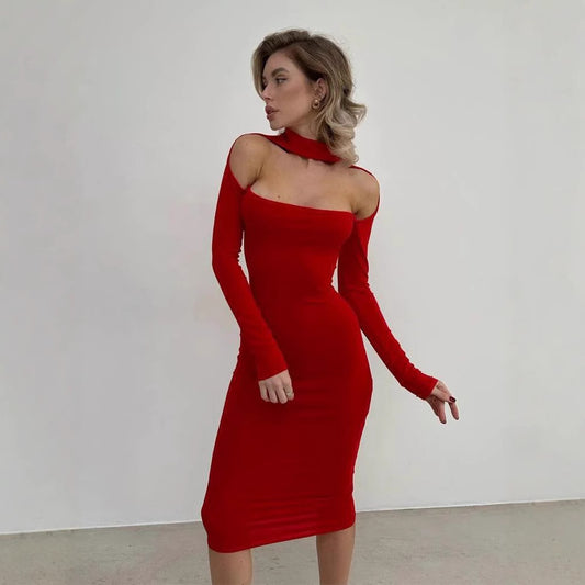 Skincare long sleeved hollow design slimming dress