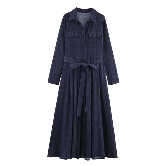 Versatile series with belt denim dress