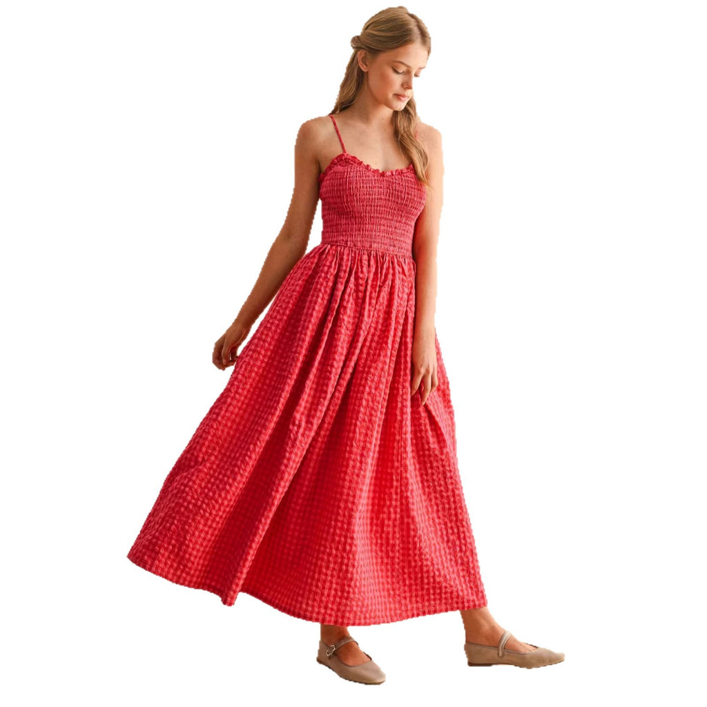 Summer Strap Retro Plaid A-line Slimming Dress for Women with Waist