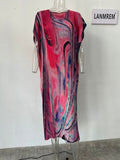 Holiday Pleated Dress For Women Designer Printed Round Neck Straight Dresses Casual Female Clothing