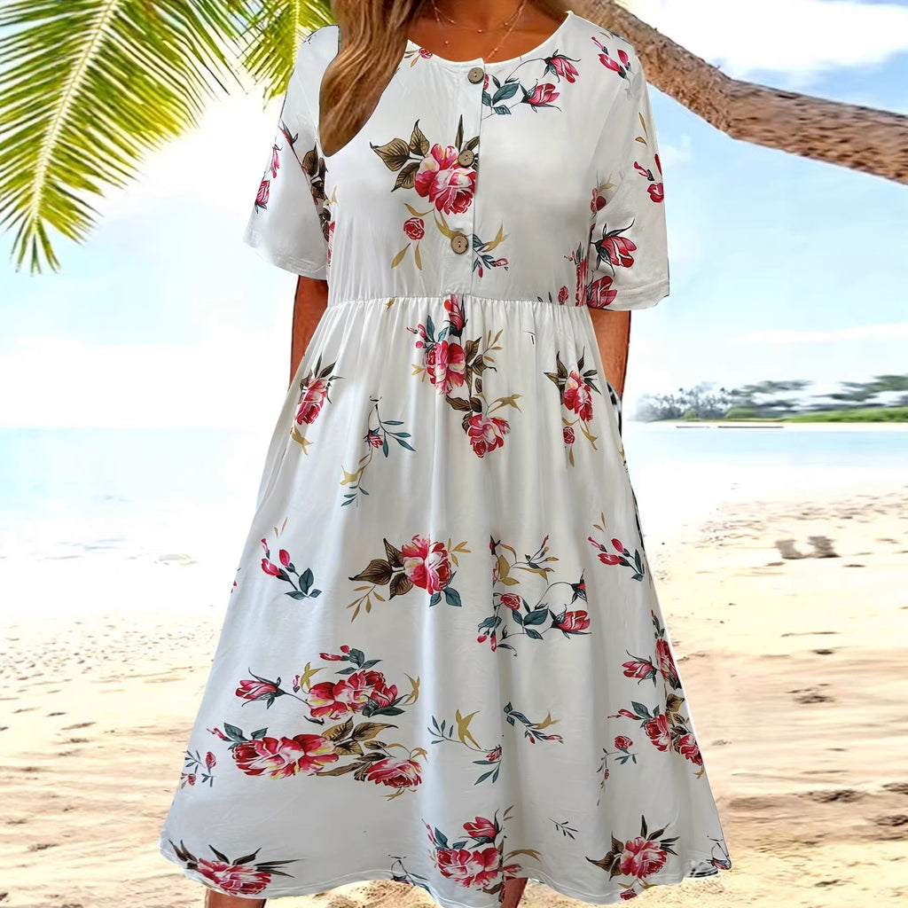 Floral Print Dress Women Summer Fashion Loose A-Line Dress