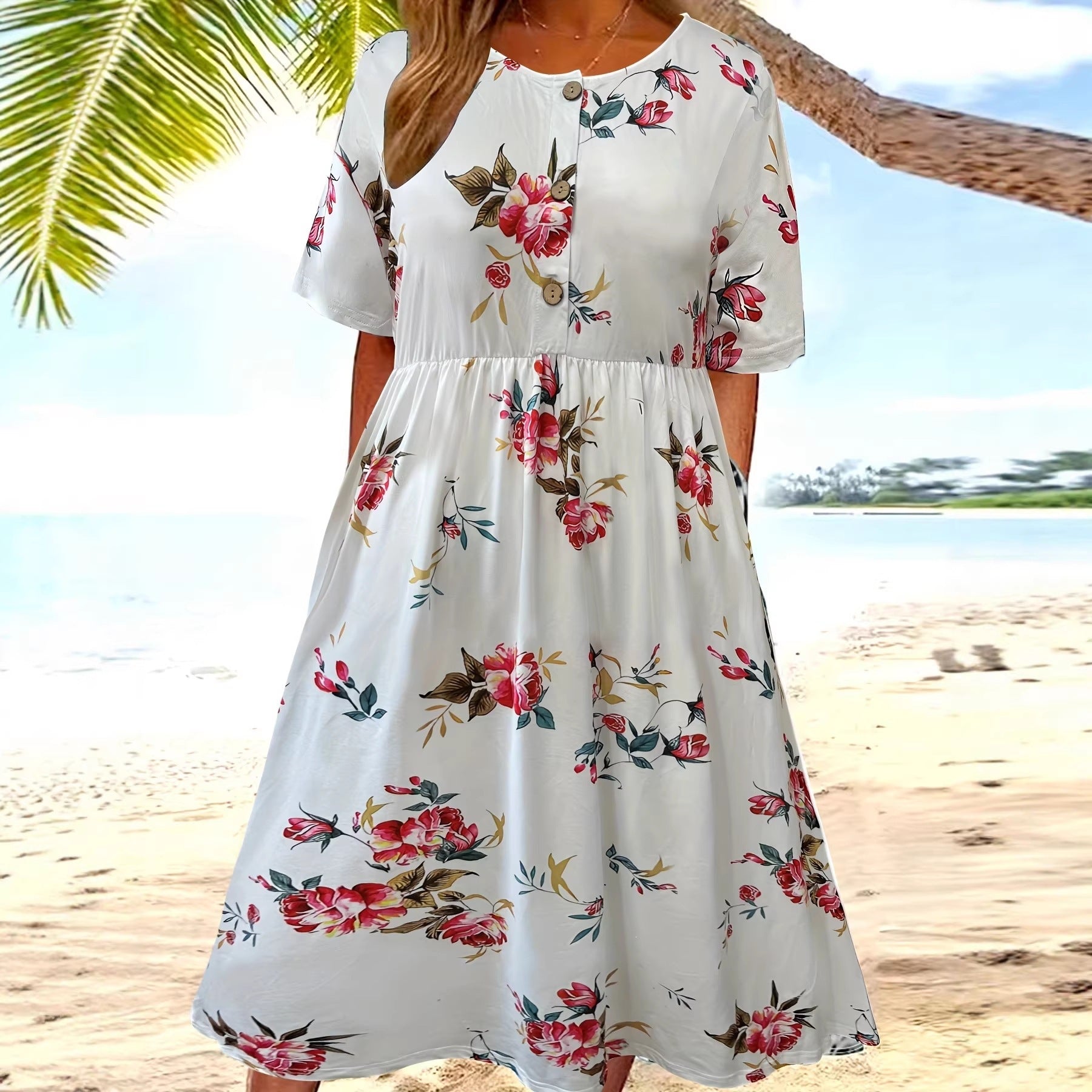 Floral Print Dress Women Summer Fashion Loose A-Line Dress