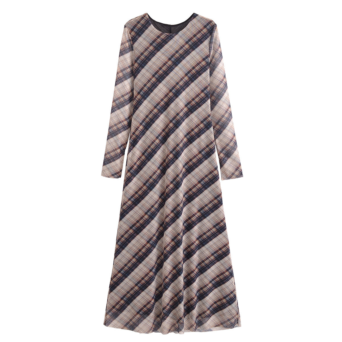 Summer European and American fashion casual plaid silk mesh dress for women