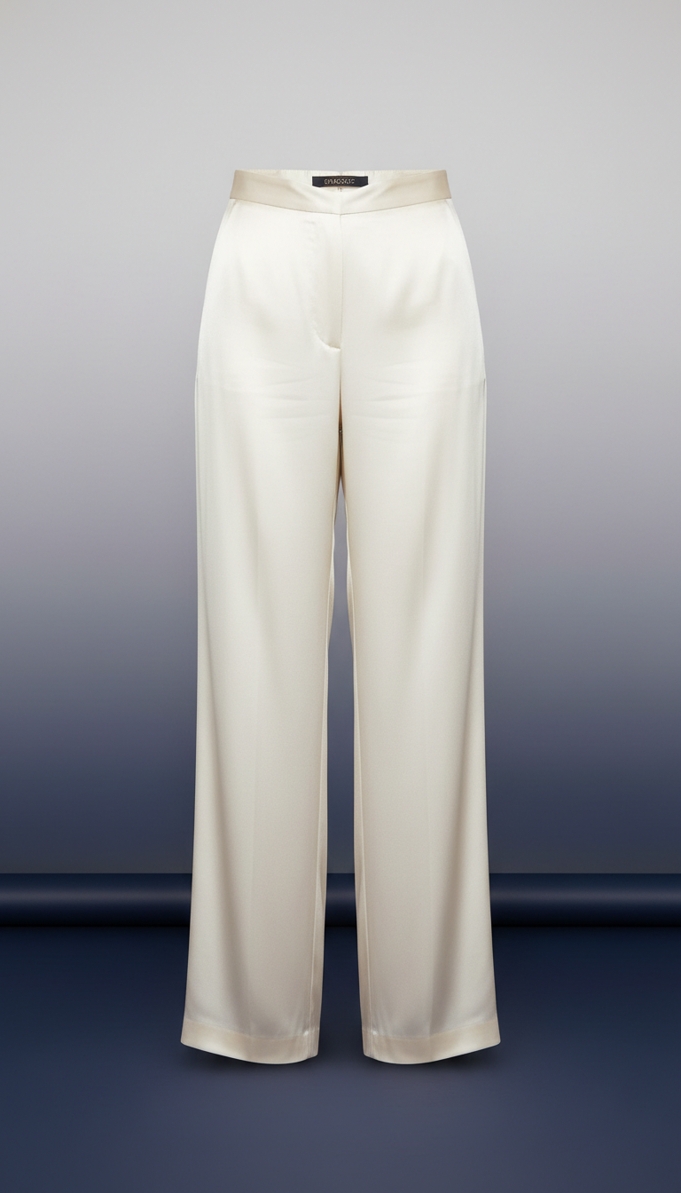 Ivory Silk Wide-Leg Trousers