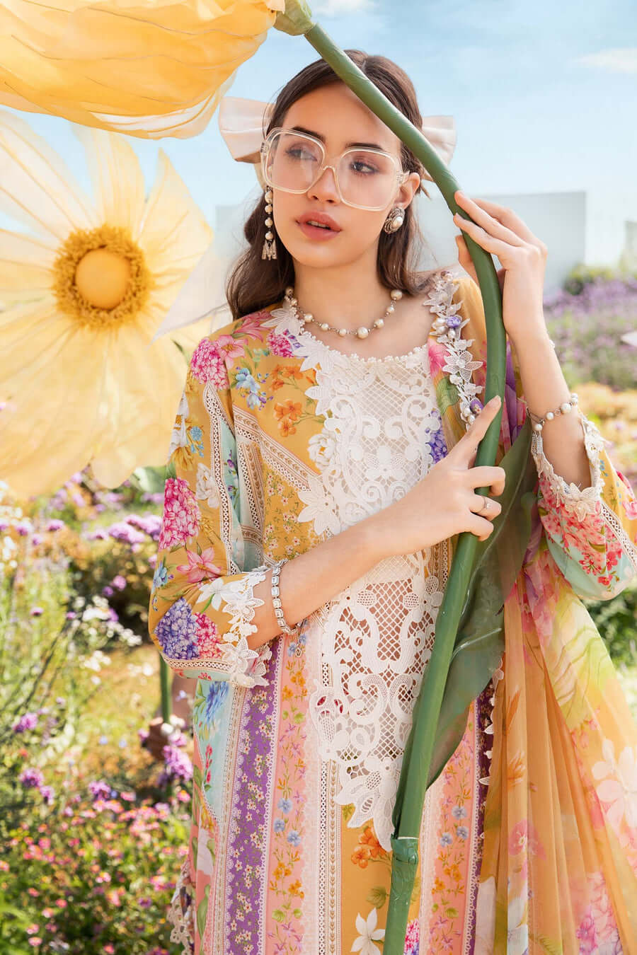 "Luxury Multi Floral Embroidered Lawn 3-Piece Suit with Chiffon Dupatta | Summer Collection"
