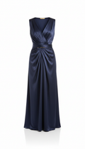 Navy silk draped dress