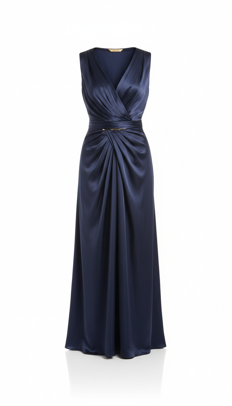 Navy silk draped dress